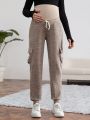 SHEIN Maternity Simple Solid Color Loose Pants With Large Pockets