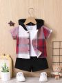 Baby Boy Plaid Print Hooded Shirt & Shorts Without Tee