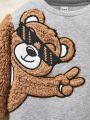 SHEIN Kids QTFun Young Boy Bear Embroidery Teddy Sweatshirt