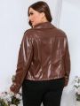 SHEIN Clasi Plus Zip Up PU Leather Moto Jacket