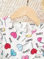 SHEIN Kids FANZEY Toddler Girls' Lollipop Letter Print Romper With Ruffle Hem
