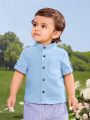 SHEIN Baby Boy Patched Pocket Roll Up Sleeve Shirt