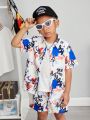 SHEIN Kids HYPEME Young Boy's Loose Fit Casual Set With Letter Print
