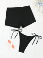 SHEIN Swim Y2GLAM 2pcs/set Women's Swimwear With Rhinestones Decor Low-waisted Shorts