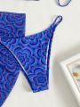 3pack Floral Triangle Thong Bikini Swimsuit & Beach Skirt