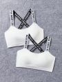 2pcs/set Seamless Sports Bra With Letter Decoration, Two Tone