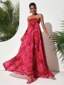 Eva Novielli Women'S Strapless Maxi Dress With Big Flower Print