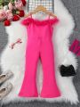 Young Girl Fuzzy Trim Flare Leg Cami Jumpsuit