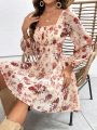 SHEIN VCAY Ladies' Floral Print Square Neck Dress
