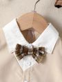 Gentleman Style Baby Boy's Plaid Shorts Set With Bow Tie 2 In 1 Short Sleeve Shirt And Hat, School Outfit