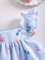 Baby Floral Print Ruffle Trim Combo Bodysuit
