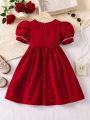 SHEIN Kids Nujoom Toddler Girls Contrast Lace Puff Sleeve Button Front Dress