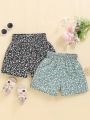 SHEIN Kids SUNSHNE Young Girls' Floral Print Vacation Peplum Top And Shorts Set, Perfect For Picnic Or Countryside Outing