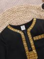 SHEIN Baby Boy 1pc Color Block Top With Golden Decor Long Sleeve
