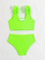 Baby Girl Ruffled Texture Decor Bikini Swimwear Set, 2pcs