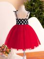SHEIN Little Girls' Sweet Yet Cool Mesh Dress With Spaghetti Straps For Daily Wear