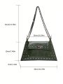 Fashionable Punk Style Shoulder Tote Bag For Shopping, Streetwear. Simple Solid Color, Vintage & Elegant Style