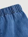 SHEIN Teen Girls' Casual High Waisted Fitted Denim Mini Skirt