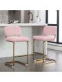 OSQI Mid-Century Modern Counter Height Bar Stools for Kitchen Set of 2, Armless Bar Chairs with Gold Metal Chrome Base for Dining Room, Upholstered Boucle Fabric Counter Stools, Pink