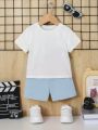 SHEIN Baby Boy's Casual Sporty Printed Round Neck T-Shirt And Shorts Set