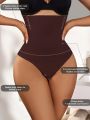 Women'S Solid Color High Waist Tummy Control Thong Panties