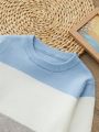 Boys' Fashionable Simple Color Block Round Neck Sweater