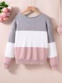 Teen Girls' Simple & Fashionable Striped & Two Tone Color Pullover Sweater
