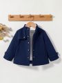 SHEIN Baby Boys' Vintage Color Block Woolen Coat With Stand Collar, Loose Fit And Warm