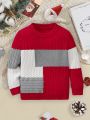 SHEIN Kids EVRYDAY Toddler Boys' Casual Slim Fit Round Neck Multi-color Pullover Sweater