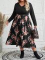EMERY ROSE Plus Size Color Block Flower Printed Dress