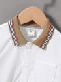 SHEIN Kids Academe Boys' Slim-Fit Turn-Down Collar Shirt With Buttoned Pocket Design