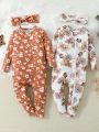 Baby Girls' Flower Printed Zipper Closure Jumpsuit Pajamas