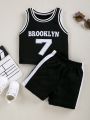 Baby Boy Letter Graphic Contrast Binding Tank Top & Shorts