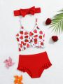 Infant Girls' Strawberry Printed Swimsuit With Ruffle Hem