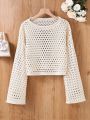 Teen Girls' Hollow Out Knit Flare Sleeve Sweater