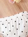 Baby Girls' Black Polka Dot & White Heart Print Casual And Cute Simple Bottoms 2pcs Set