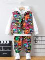 SHEIN Kids Academe Toddler Boys' Cute Funny Cartoon Graffiti Cool Street Style 3pcs/set Outfit For Autumn And Winter