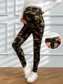 SHEIN Maternity Camouflage Printed Bottoms With Adjustable Waist
