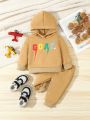 Comfortable And Stylish Baby Boy Printed Hoodie And Pants Set With English Letter Print
