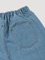 Teenage Girls' Medium Washed Cute Casual Wide Leg Jeans, Blue