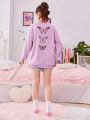 SHEIN Teen Girls' Butterfly Heart Print Hoodie, Back Design