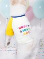 PETSIN Birthday Series Printed Color Block Drop Shoulder Sleeve T-shirt