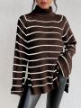 SHEIN Essnce Striped Pattern Turtleneck Raglan Sleeve Sweater