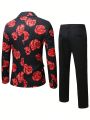 Men Floral Print Single Button Blazer & Suit Pants