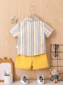 Versatile Fashion Casual Art Design Striped Shirt Shorts Set For Baby Boys And Children
