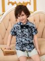 SHEIN Kids FANZEY 2pcs/Set Toddler Boys' Paisley Print Short Sleeve Shirt And Shorts, Casual Cute Sporty Street Style, Spring/Summer