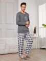 Men Floral & Slogan Graphic Tee & Plaid Pants PJ Set