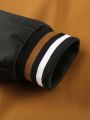 Manfinity Homme Men Letter Patched Striped Trim Drop Shoulder Varsity Jacket