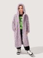 JNSQ Tween Girl Open Front Hooded Fuzzy Coat