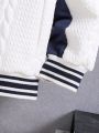 Young Boy Letter Graphic Striped Trim Hooded Jacket Without Tee